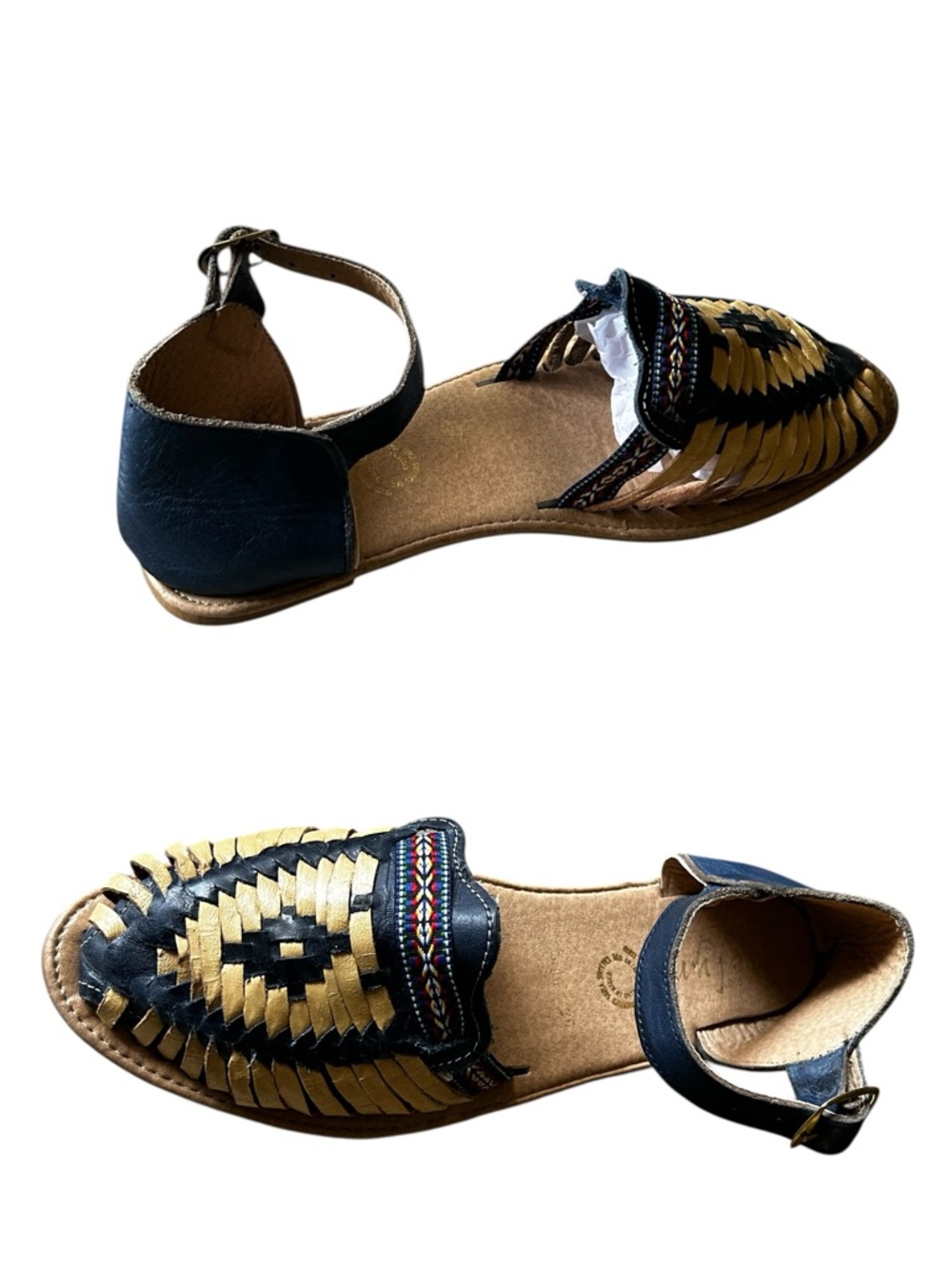 Leather Huarache Navy & Yellow  Artful Woven Ankle-Strap Sandals